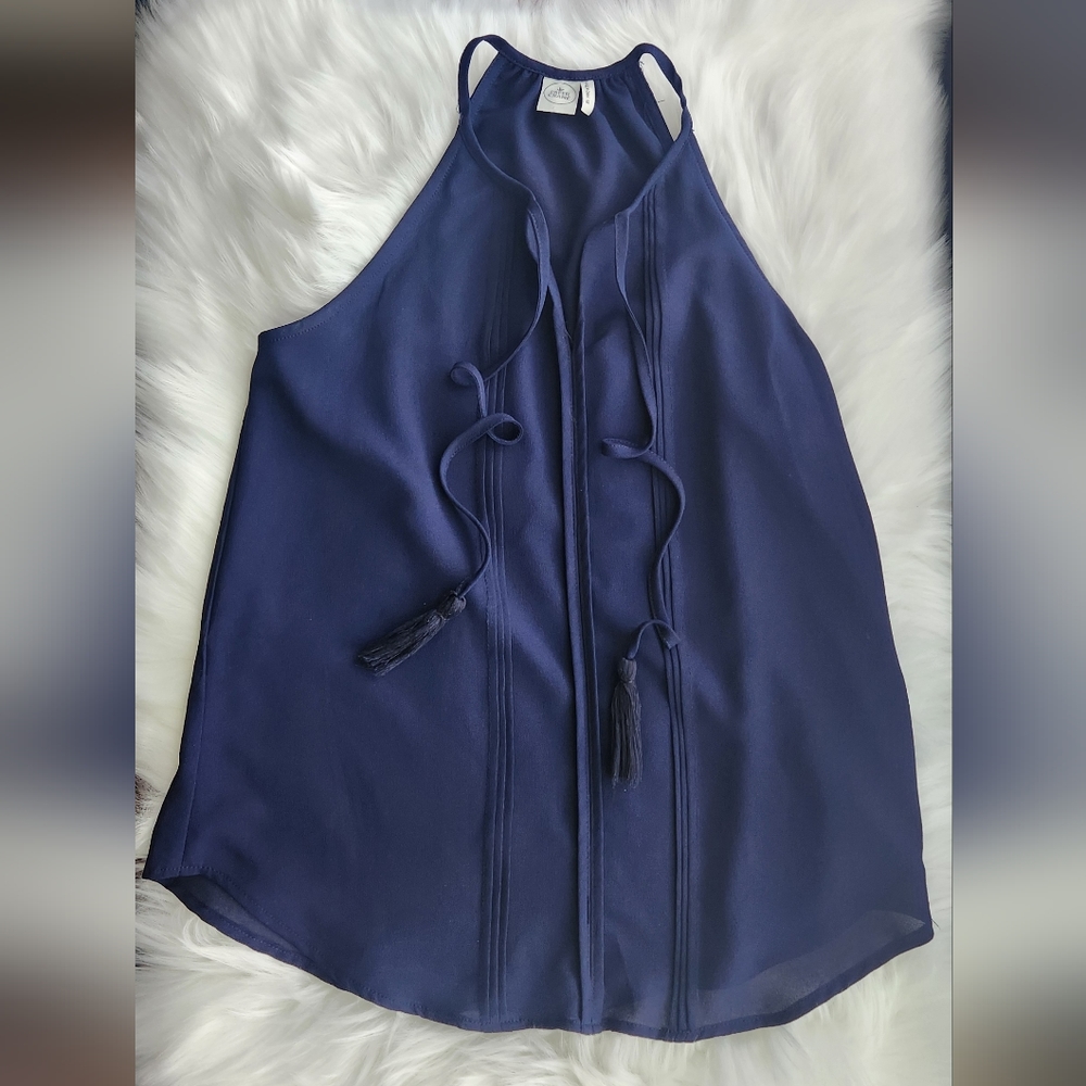Womens Paper Crane Sheer Navy Blue Tank Top / Blouse~Size XS